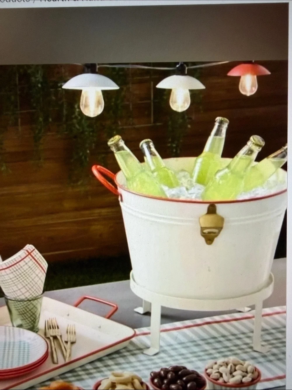 NWT Hearth & Hand off white Beverage Tub with orange Handles and Bottle Opener